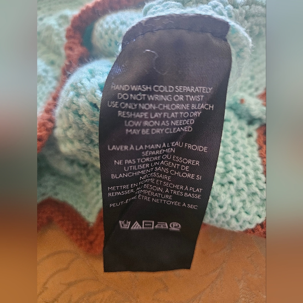 NWOT Urban Outfitters Aqua Open-Knit Sweater with Brown Trim - Picture 15 of 17